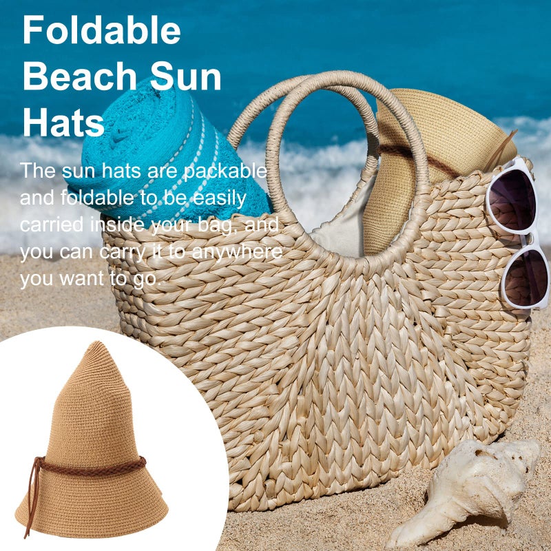 DRESHOW Straw Sun Hat for Women and Men Roll Up Travel Summer Wide Brim Hat Panama Foldable Beach Hat UPF 50+ - Image 5