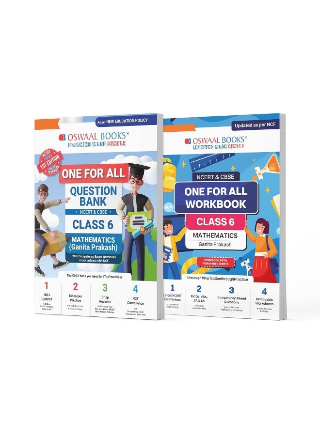 Oswaal One For All Question Bank + One For All Workbook (NCERT & CBSE) Class 6 Mathematics (Set of 2 Books) | For Latest Exam  - Image 1