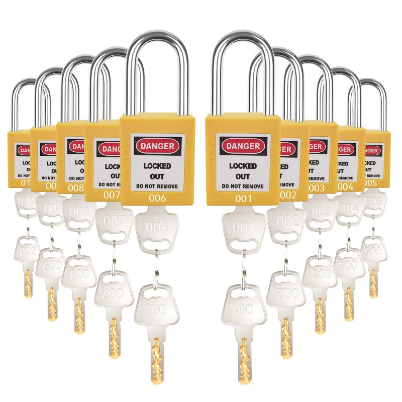 BULANGDI Lockout Tagout Lock Set10pcs Keyed Different Yellow 2 Keys OSHA Compliant Safety Padlocks for Electrical Lockout Tag Out Kit - Image 2