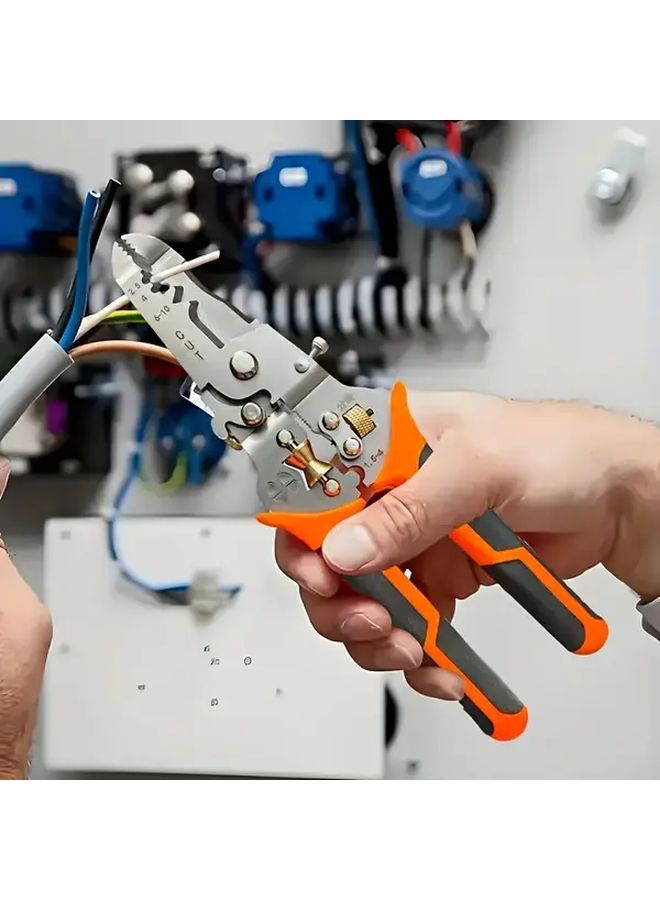 Orange Wire Stripper Tool with Crimping Cutting for Electrician Use - Image 1