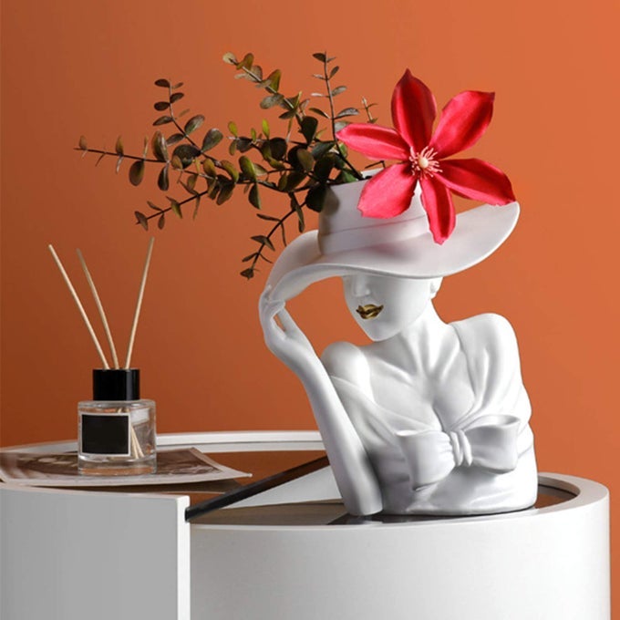 WHITE CERAMIC FLOWER VASE CREATIVE ELEGANT WOMAN FACE STYLE ARRANGEMENT ART DECORATIVE VASE FOR HOME OFFICE WEDDING EVENTS CENTERPIECE DECOR