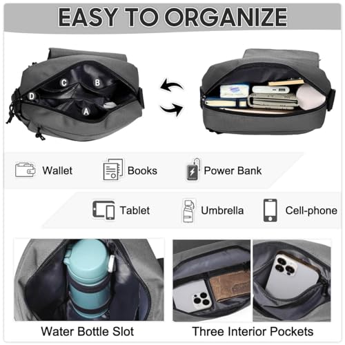 VASCHY Small Messenger Bag, Lightweight Casual Crossbody Sling Shoulder Side Bag for Men Women for Work/Travel/Daily Gray - Image 5