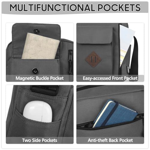 VASCHY Small Messenger Bag, Lightweight Casual Crossbody Sling Shoulder Side Bag for Men Women for Work/Travel/Daily Gray - Image 3
