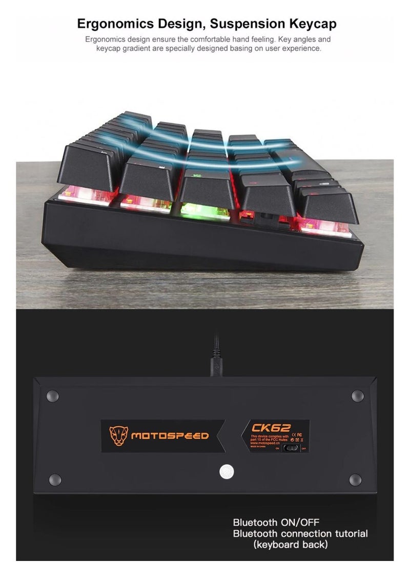 Motospeed - RGB Backlight 61-Key Mechanical Gaming Keyboard NKRO Anti-Ghosting 60% Mech Keeb Bluetooth USB Type-C Wired Dual-Mode - White Outemu Red Switch - Image 1