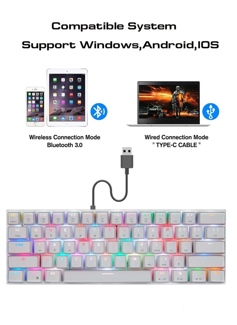Motospeed - RGB Backlight 61-Key Mechanical Gaming Keyboard NKRO Anti-Ghosting 60% Mech Keeb Bluetooth USB Type-C Wired Dual-Mode - White Outemu Red Switch - Image 1