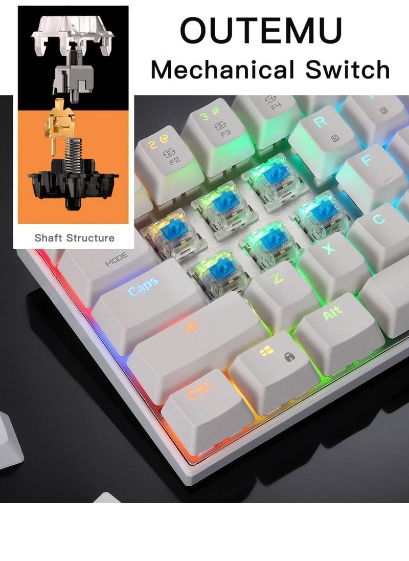 Motospeed - RGB Backlight 61-Key Mechanical Gaming Keyboard NKRO Anti-Ghosting 60% Mech Keeb Bluetooth USB Type-C Wired Dual-Mode - White Outemu Red Switch - Image 1
