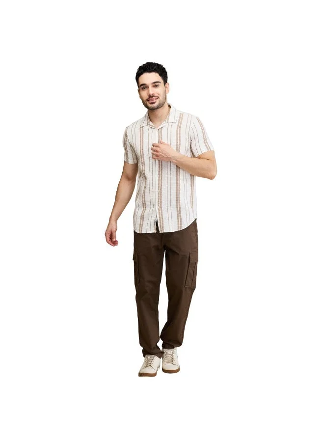 بيينغ هيومان Mens Beige Collared Short Sleeve Shirt