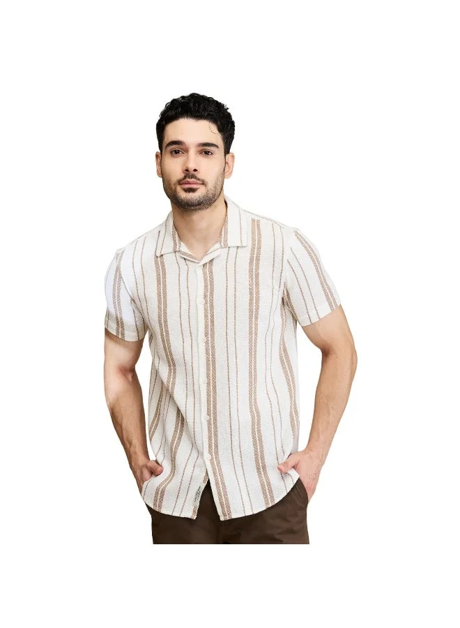 بيينغ هيومان Mens Beige Collared Short Sleeve Shirt