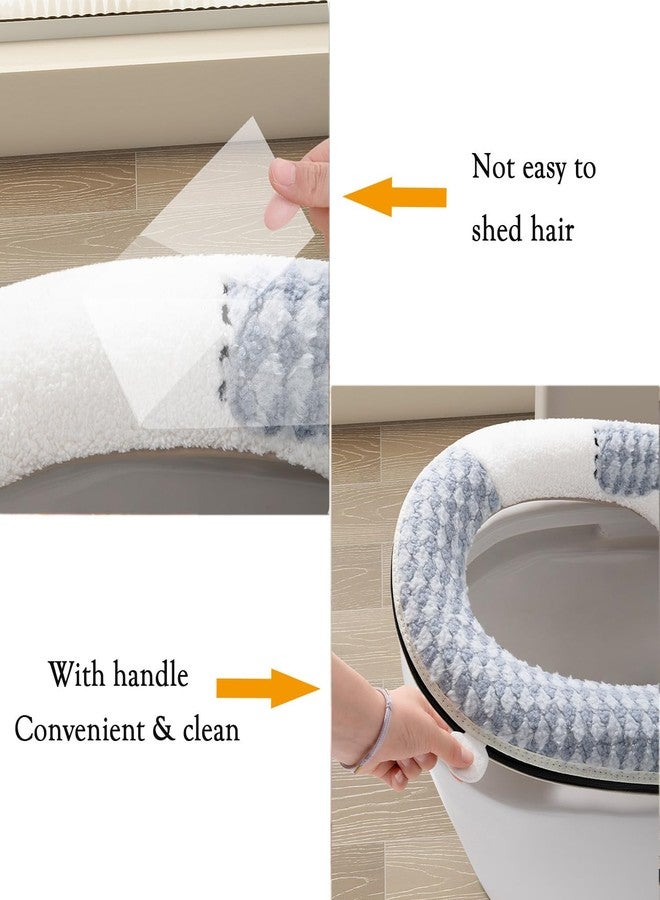 AzsVbvs Warmer Toilet Seat Pads with Zipper Toilet Seat Cover with Lifter Handle Set Washable Velvet Toilet Seat Cushion Soft Thicker Toilet Seats Warmer Mat (Grey White) - Image 3