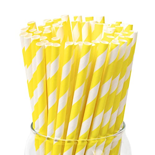 PakTalk 100 Pack Disposable Paper Straws  Biodegradable Yellow Drinking Straws for Cocktails Lemonade Daily Use and Holiday Party 024 x 775
