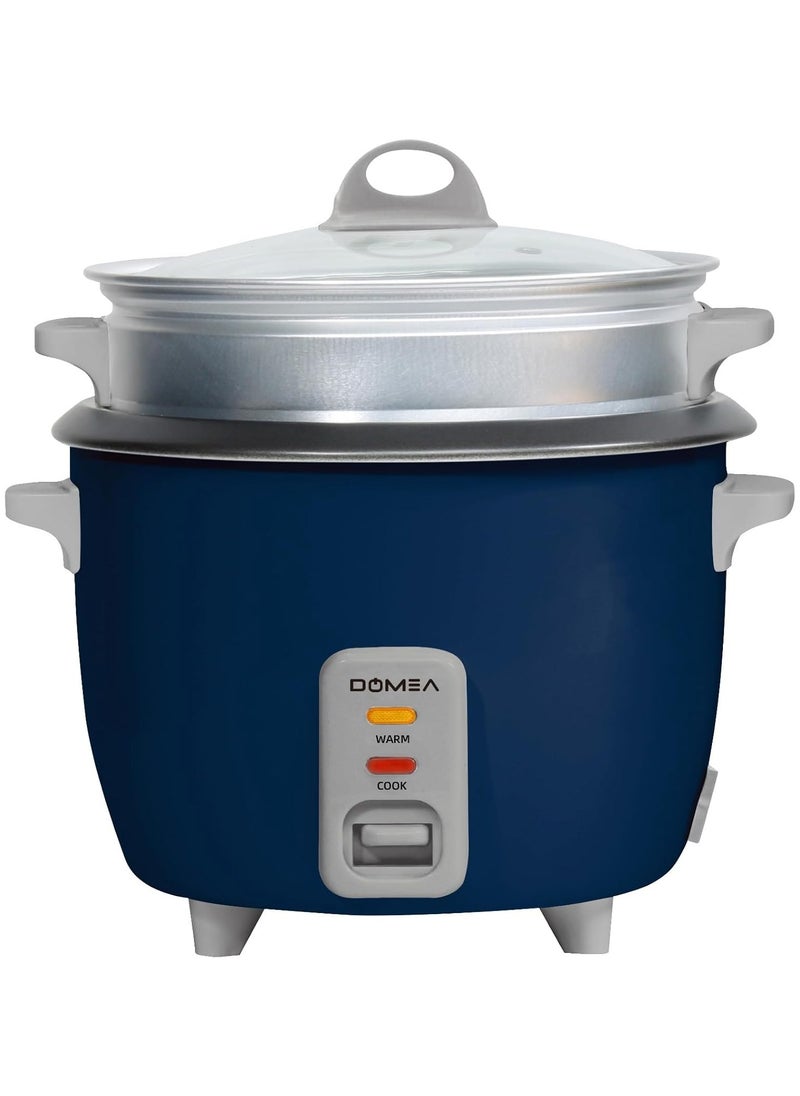 DOMEA - 3L Electric Rice Cooker, 1000W, Cook/Steam/Warm 3-in-1 Functions, Nonstick Inner Pot, Extendable Steam Tray, Tempered Glass Lid, Automatic Shut Off with Overheat Protection, Large Size, Blue - Image 1