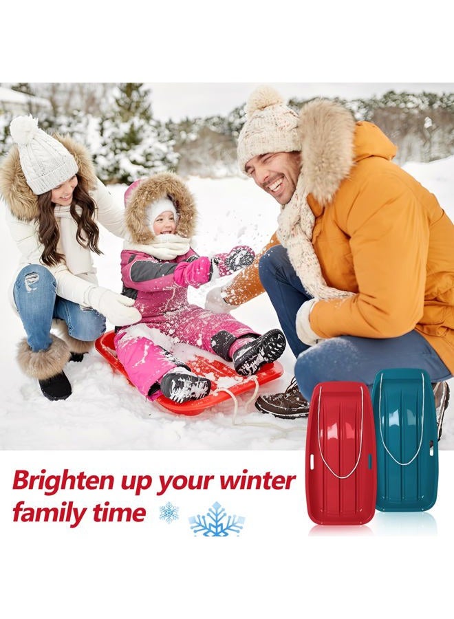 Poen 2 Pcs Plastic Snow Sled 35" Downhill Sprinter Winter Toboggan Sled Board with Pull Rope and Handles Snow Sleds for Kids Adults Downhill Sledding Sleigh Sand Board Sleigh (Navy Blue and Red) - Image 5