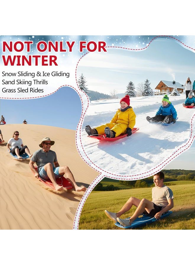 Poen 2 Pcs Plastic Snow Sled 35" Downhill Sprinter Winter Toboggan Sled Board with Pull Rope and Handles Snow Sleds for Kids Adults Downhill Sledding Sleigh Sand Board Sleigh (Navy Blue and Red) - Image 4
