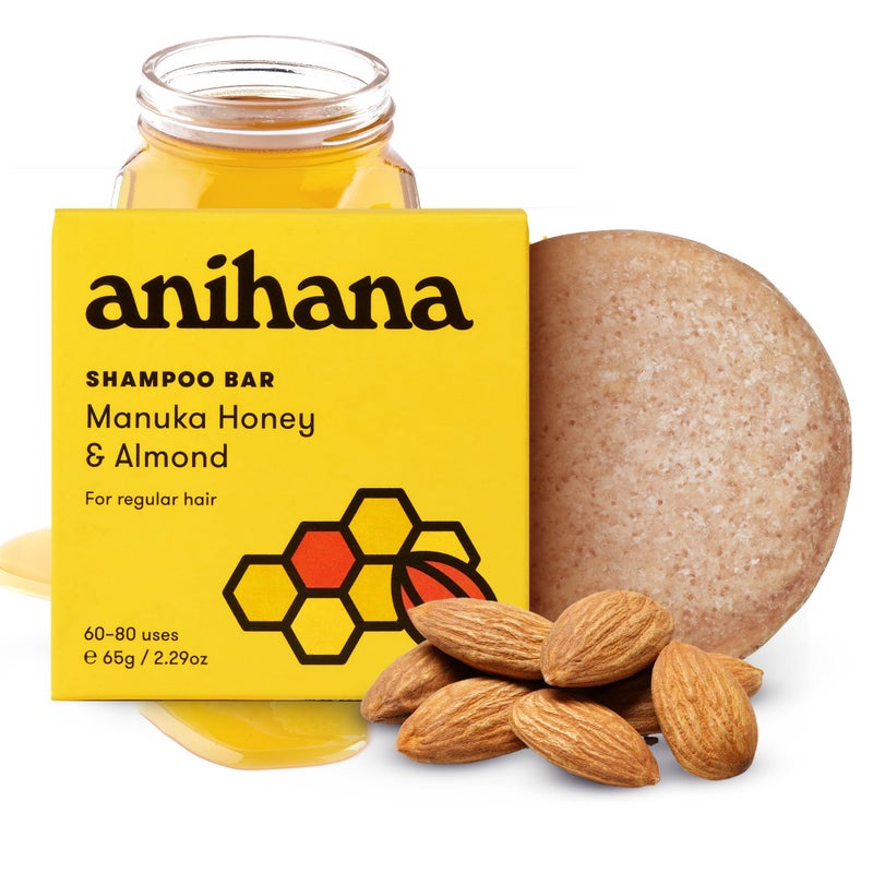 ANIHANA Shampoo Bar for Regular Normal Hair Clean Purifying Natural Healthy Look and Shine Paraben Free Manuka Honey and Almond 2.29 oz - Image 1