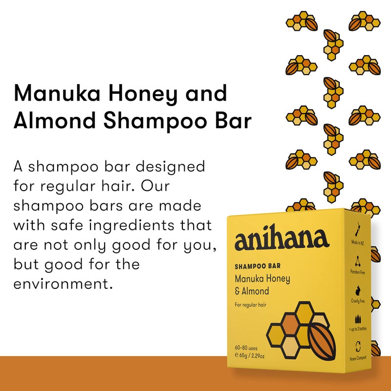 ANIHANA Shampoo Bar for Regular Normal Hair Clean Purifying Natural Healthy Look and Shine Paraben Free Manuka Honey and Almond 2.29 oz - Image 2