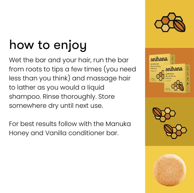 ANIHANA Shampoo Bar for Regular Normal Hair Clean Purifying Natural Healthy Look and Shine Paraben Free Manuka Honey and Almond 2.29 oz - Image 4