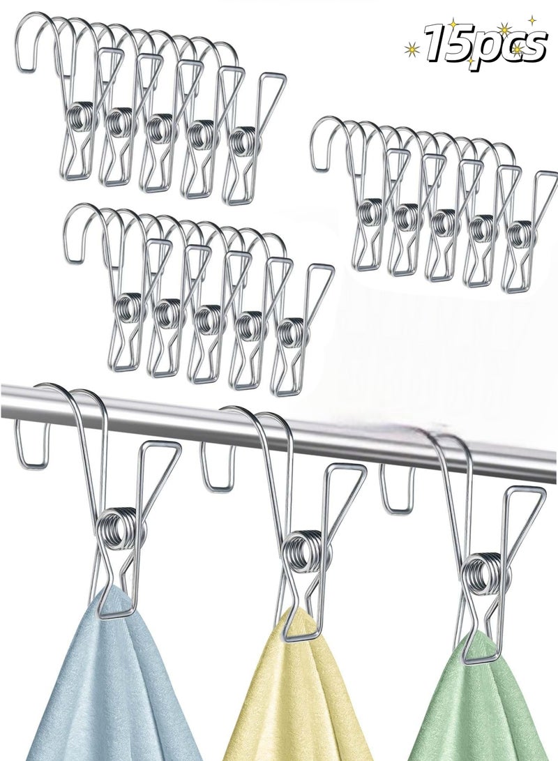 15pcs Stainless Steel Short Tail Hanger Clip with Hook, Durable Hanging Clips, Heavy Duty Multifunctional Hangers Use for Display Storage Items（Without pole）  - Image 1