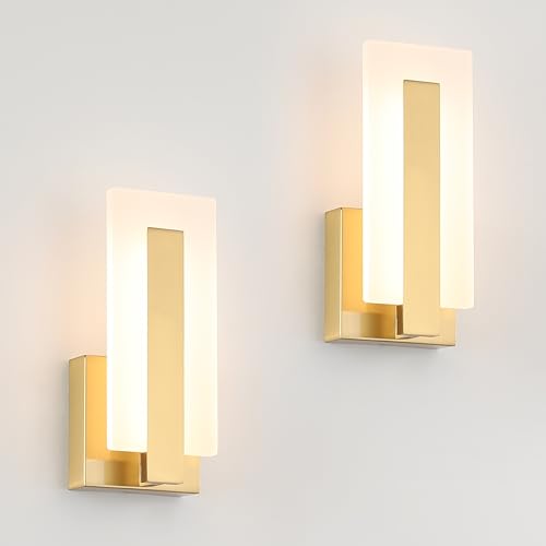 Joosenhouse Modern LED Wall Sconce Set of 2, Brass Warm White Light Wall Sconce 3000K, Hardwired Up and Down Wall Mount Light for Hallway, Bedroom, Study, Living Room Indoor Wall Light - Image 1