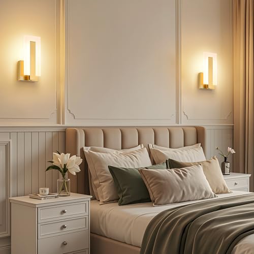 Joosenhouse Modern LED Wall Sconce Set of 2, Brass Warm White Light Wall Sconce 3000K, Hardwired Up and Down Wall Mount Light for Hallway, Bedroom, Study, Living Room Indoor Wall Light - Image 3
