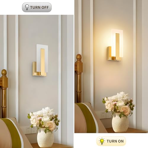 Joosenhouse Modern LED Wall Sconce Set of 2, Brass Warm White Light Wall Sconce 3000K, Hardwired Up and Down Wall Mount Light for Hallway, Bedroom, Study, Living Room Indoor Wall Light - Image 5