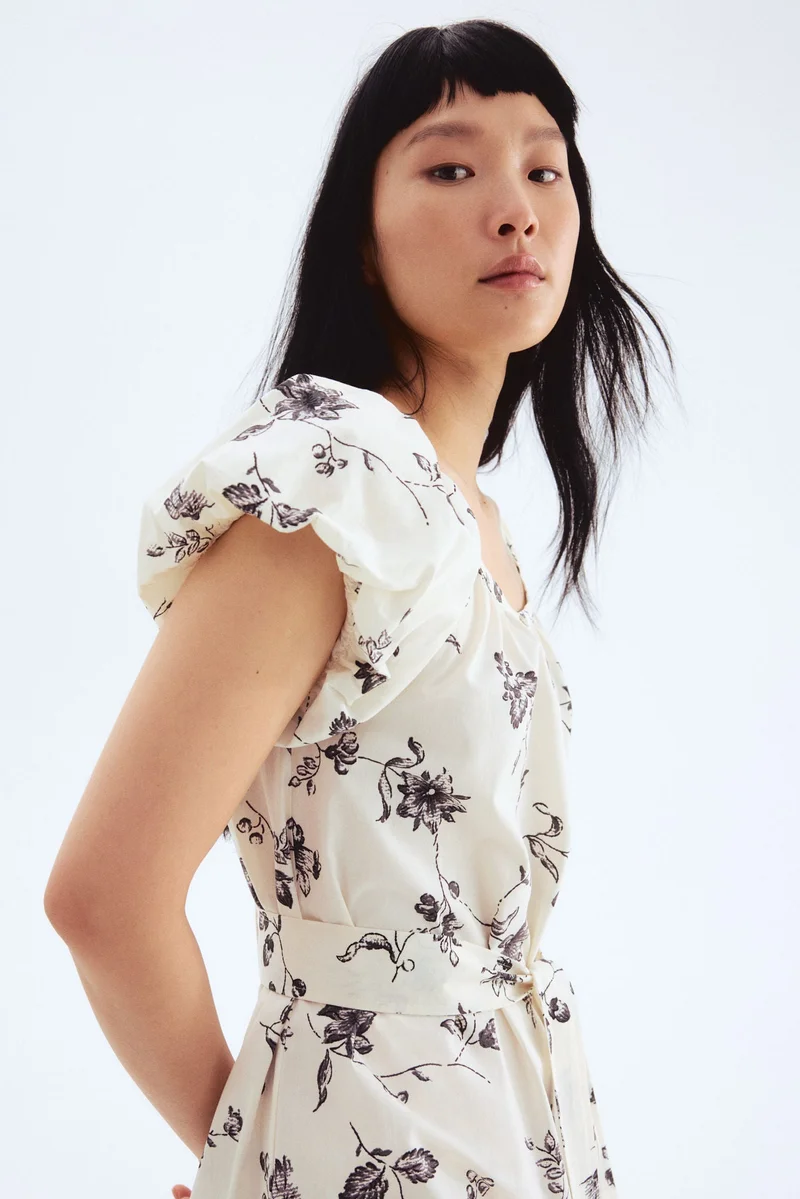 اتش اند ام فستان بوبلين بأكمام منفوخة