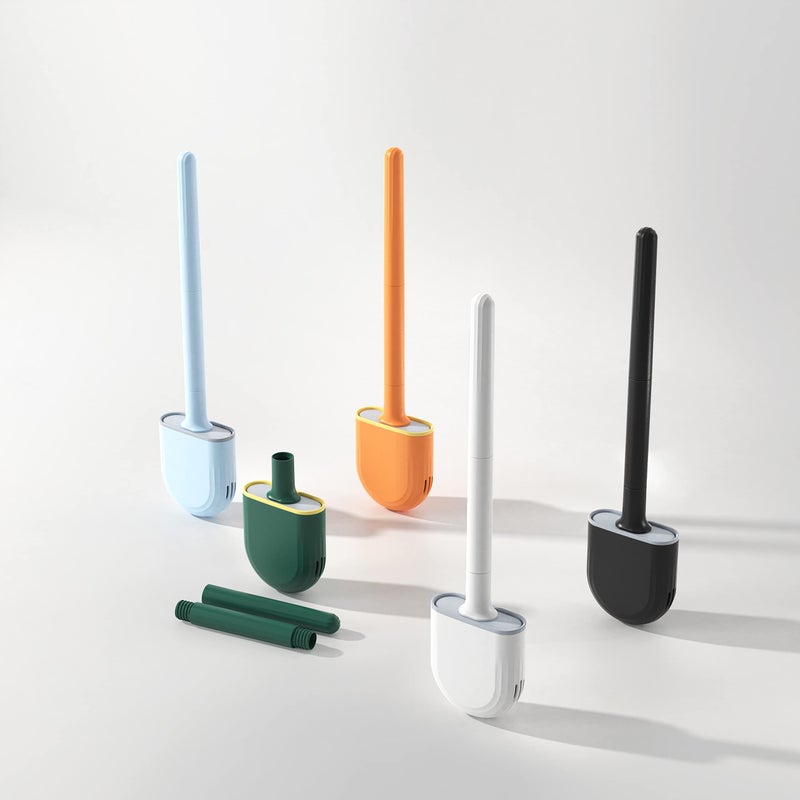 NISHIV Mini Plastic Silicone Flexible Toilet Cleaning Brush Holder for Bathroom Toilet Brush Water Leak Proof Base Silicone Wc Flat Head Pack of 1(Multi Color) - Image 1