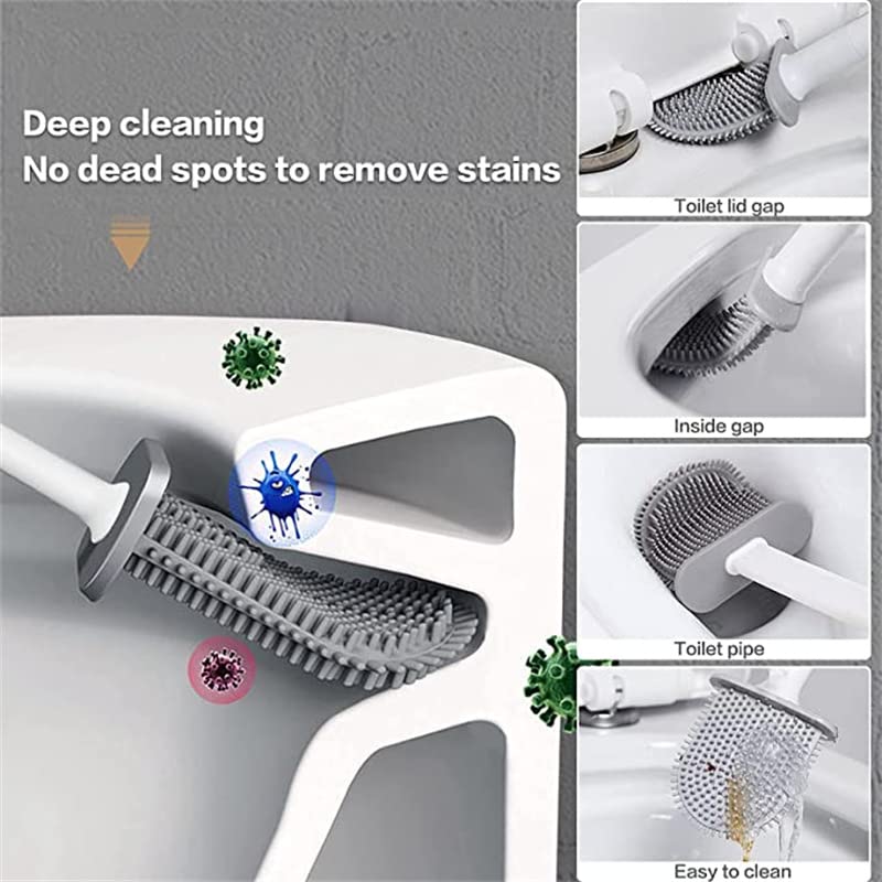NISHIV Mini Plastic Silicone Flexible Toilet Cleaning Brush Holder for Bathroom Toilet Brush Water Leak Proof Base Silicone Wc Flat Head Pack of 1(Multi Color) - Image 4