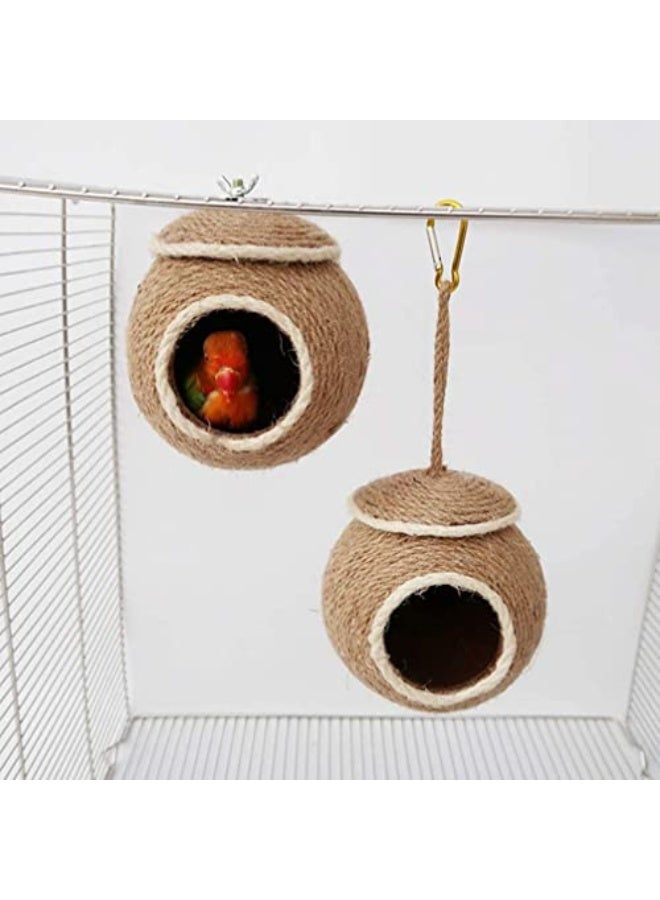 Generic Birds Nest of Natural Coconut Shell Feeder Parrot House, Parakeet Bird Breeding Nest Rope Weave for Budgie, Cockatiel, Conure, Finch, Lovebird, Hamsters, and Small Squirrels Cage Hatching Nesting Box  - Image 3
