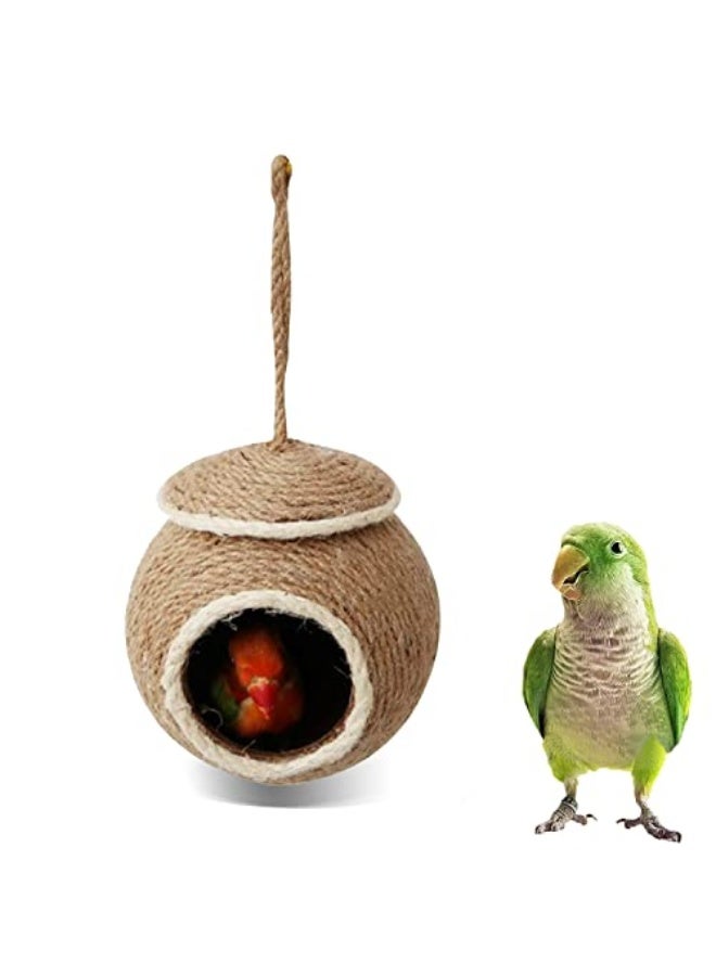 Generic Birds Nest of Natural Coconut Shell Feeder Parrot House, Parakeet Bird Breeding Nest Rope Weave for Budgie, Cockatiel, Conure, Finch, Lovebird, Hamsters, and Small Squirrels Cage Hatching Nesting Box  - Image 1