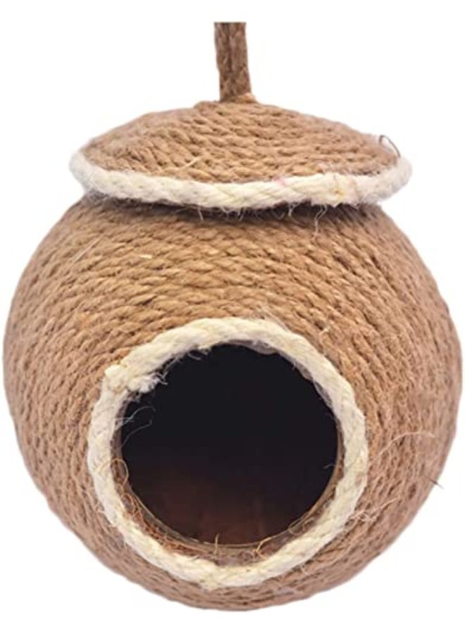 Generic Birds Nest of Natural Coconut Shell Feeder Parrot House, Parakeet Bird Breeding Nest Rope Weave for Budgie, Cockatiel, Conure, Finch, Lovebird, Hamsters, and Small Squirrels Cage Hatching Nesting Box  - Image 5
