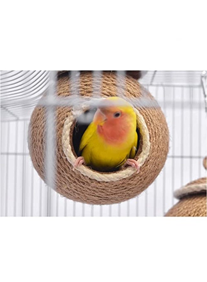 Generic Birds Nest of Natural Coconut Shell Feeder Parrot House, Parakeet Bird Breeding Nest Rope Weave for Budgie, Cockatiel, Conure, Finch, Lovebird, Hamsters, and Small Squirrels Cage Hatching Nesting Box  - Image 4
