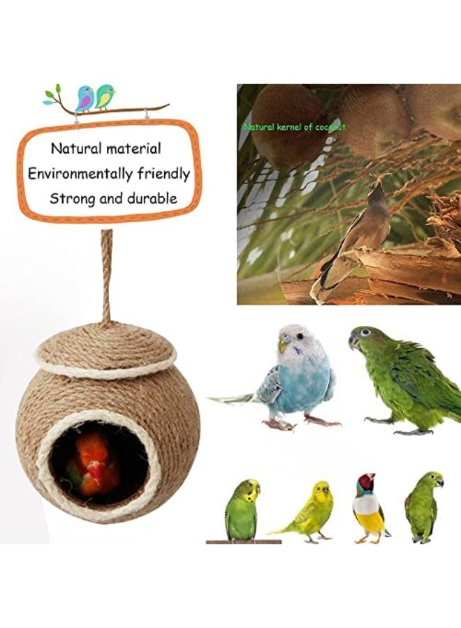 Generic Birds Nest of Natural Coconut Shell Feeder Parrot House, Parakeet Bird Breeding Nest Rope Weave for Budgie, Cockatiel, Conure, Finch, Lovebird, Hamsters, and Small Squirrels Cage Hatching Nesting Box  - Image 2
