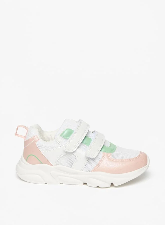 Girls Panelled School Shoes With Hook And Loop Closure