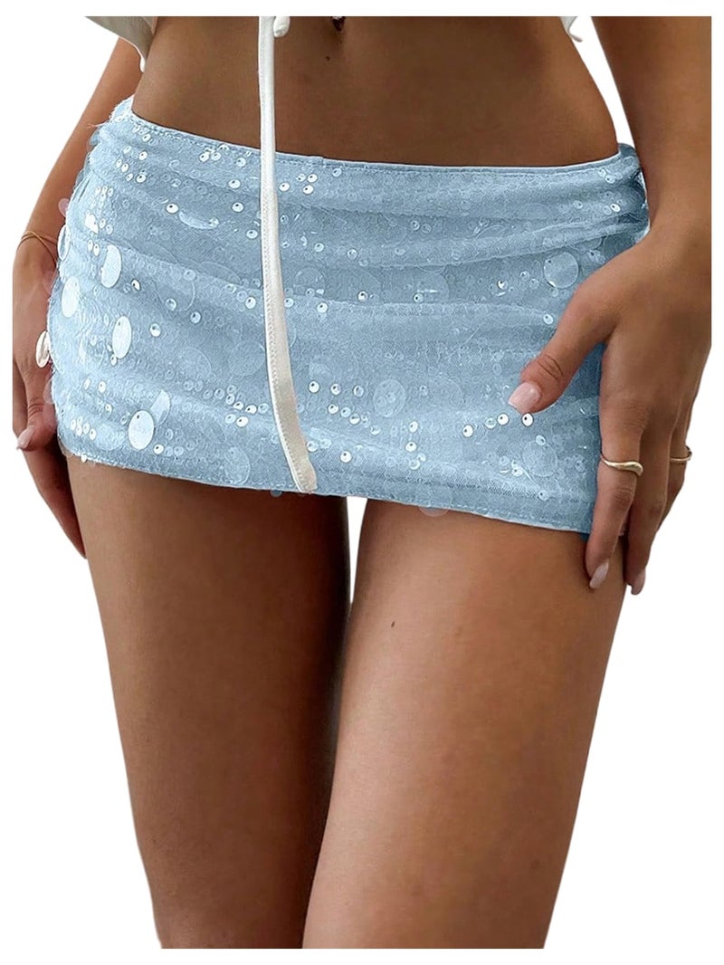 Floerns Women's Sequin Low Waist Mini Skorts Music Festival Night Out Skirt Shorts Light Blue X-Small - Image 1