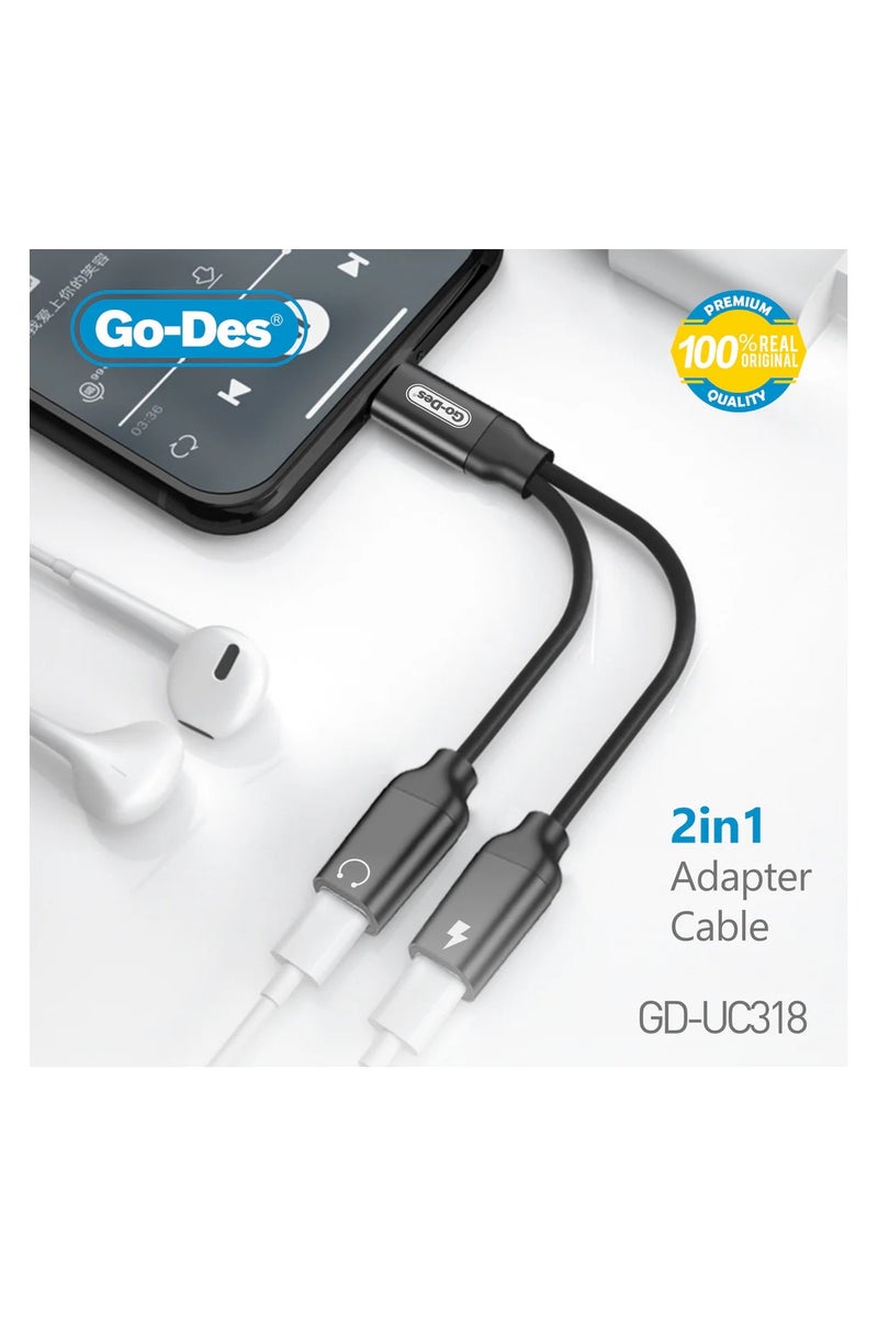 جو-ديز محول شحن صوتي من النوع C 2 في 1 USB-C إلى USB-C PD كابل سماعة رأس للشحن السريع - Image 2