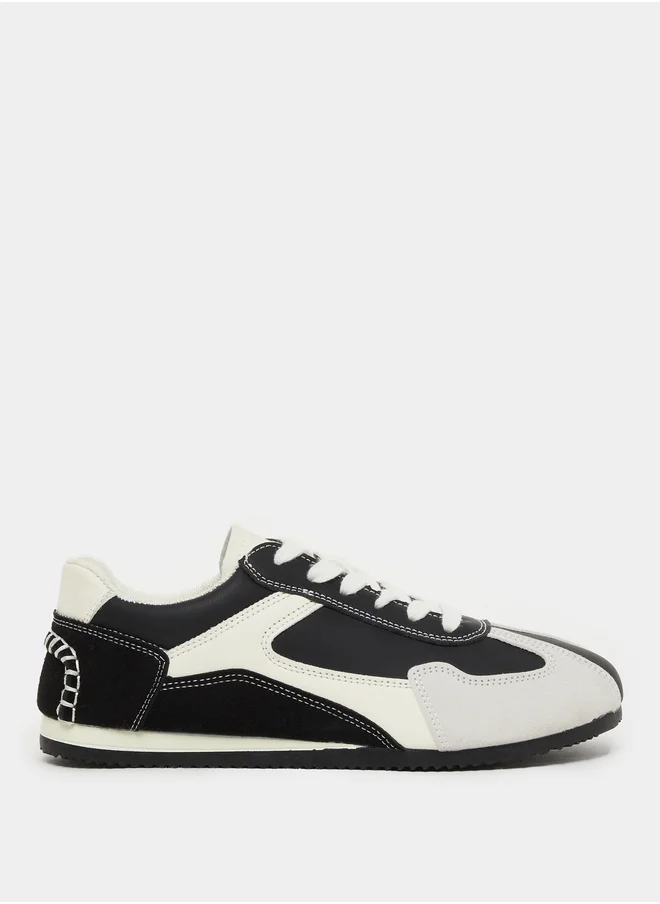 Styli Color Block Round Toe Lace-Up Sneakers