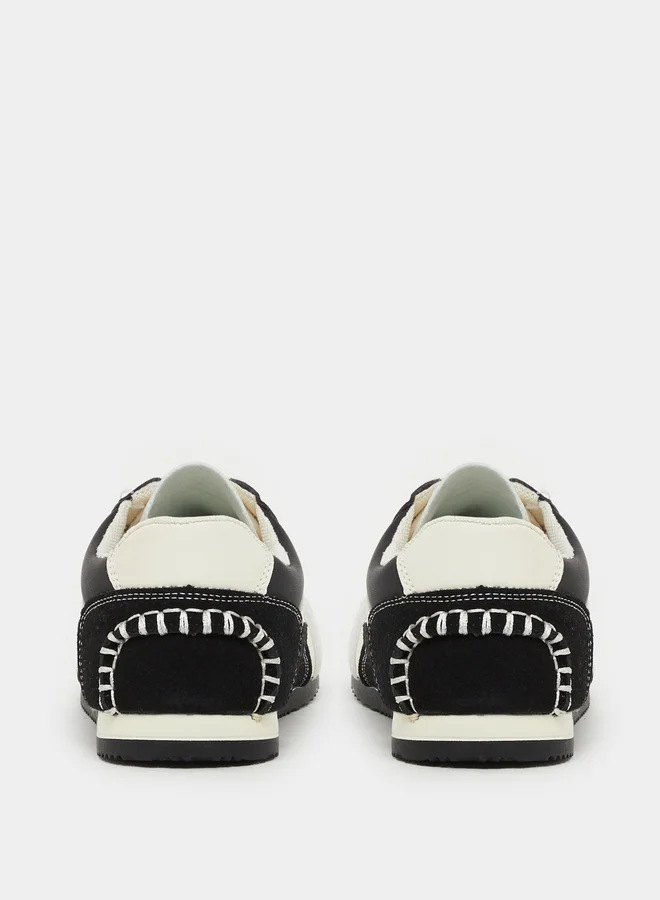 Styli Color Block Round Toe Lace-Up Sneakers