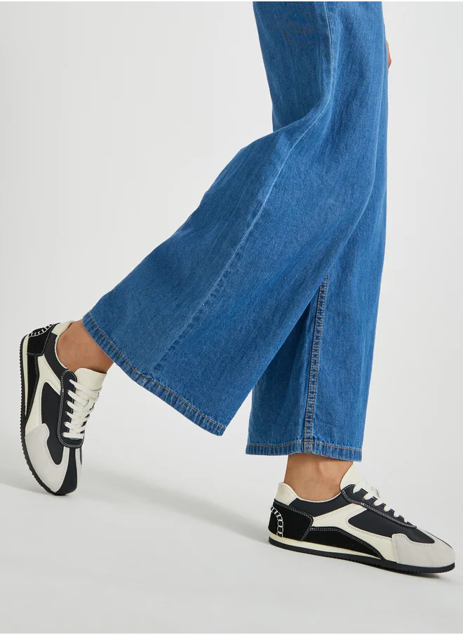 Styli Color Block Round Toe Lace-Up Sneakers