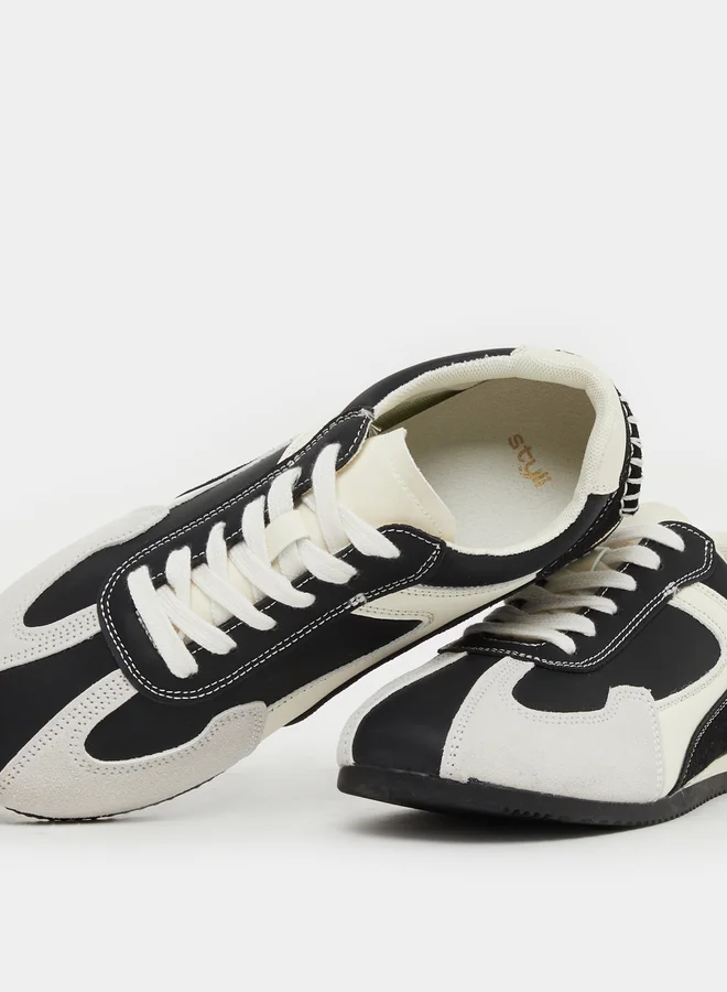 Styli Color Block Round Toe Lace-Up Sneakers
