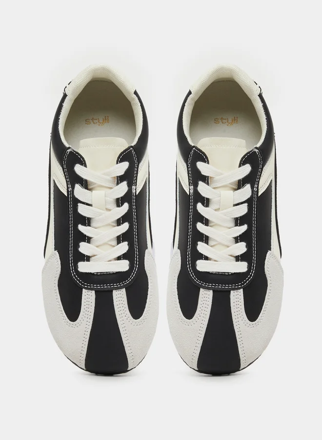 Styli Color Block Round Toe Lace-Up Sneakers