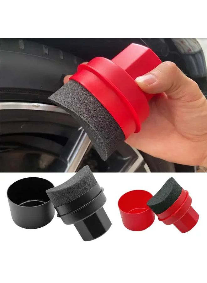 Black Curved Waxing Sponge With Lid Car Tire Wax Applicator Pad Cleaning Brush - Image 2