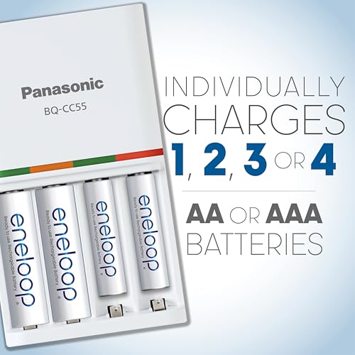Eneloop Panasonic K-KJ55MCA4BA Advanced Individual Battery 3 Hour Quick Charger with 4 AA Rechargeable Batteries, White - Image 2