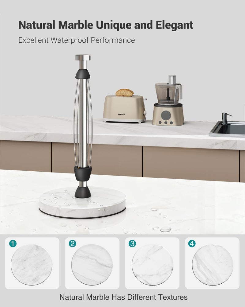 PAROTO Marble Paper Towel Holder Countertop, Stainless Steel, One-Handed Tear, Freestanding Paper Towel Stand Rack with Ratchet Mechanism for Kitchen Toilet Bathroom Essentials Decor Accessories, Silver - Image 5