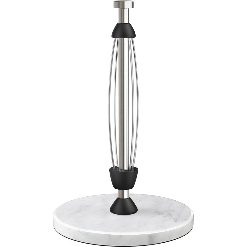 PAROTO Marble Paper Towel Holder Countertop, Stainless Steel, One-Handed Tear, Freestanding Paper Towel Stand Rack with Ratchet Mechanism for Kitchen Toilet Bathroom Essentials Decor Accessories, Silver - Image 1