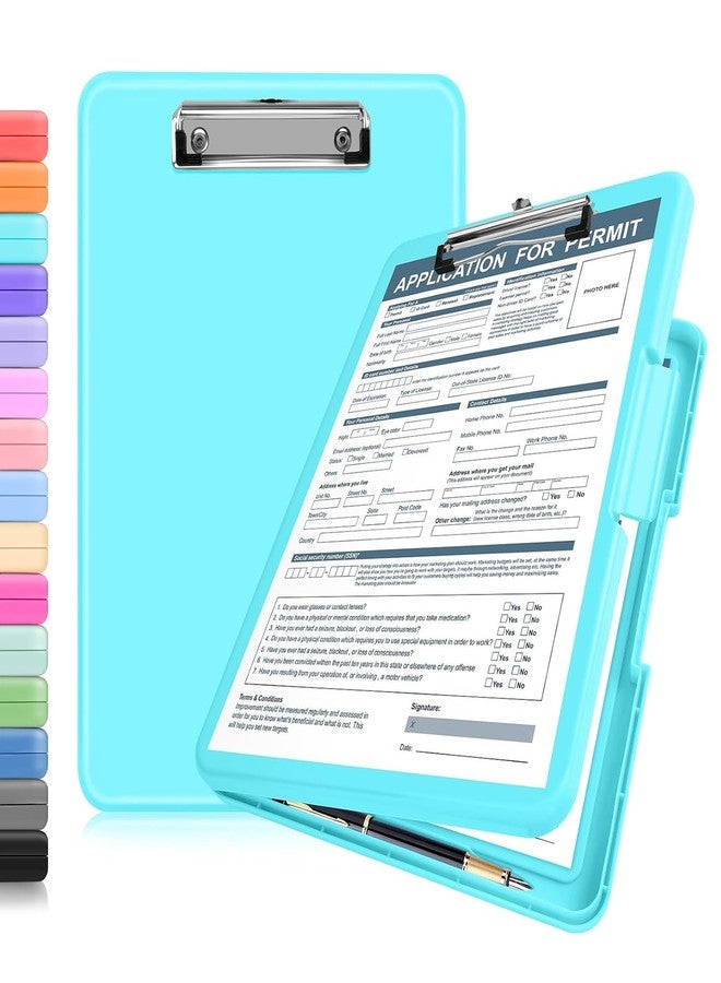 ANZNKU Clipboard with Storage 13.3x9.6 inches, Storage Clipboard Side Opening Plastic Clipboard Heavy Duty, Nursing Clipboard Foldable, Letter Size Smooth Writing for Work, Study(Mint Blue) - Image 1