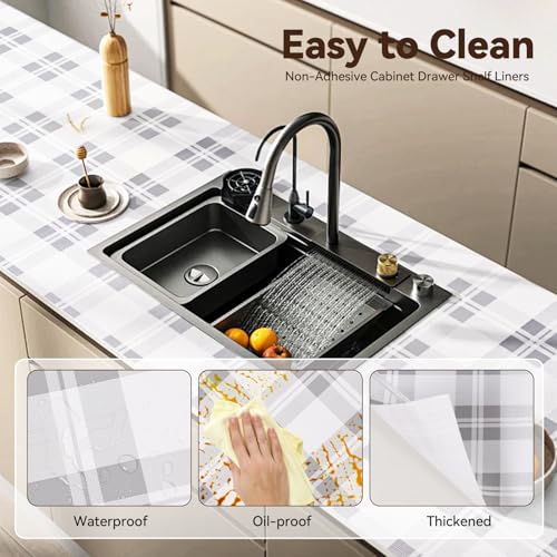 TheBaDaz Drawer Shelf Liner for Kitchen Cabinets, Non Adhesive Slip Resistant Shelf Paper Easy to Clean, Strong Grip Thickened Waterproof Washable Mats for Pantry Shelves Cupboard Dresser(Grey, 12 in x 10 FT) - Image 4