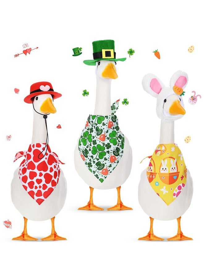 Shyyween 3 Set Valentine's Day Goose Outfit St. Patrick's Easter Bunny Lawn Porch Duck Costume 23" /17'' Holiday Patio Yard(Bib) - Image 1