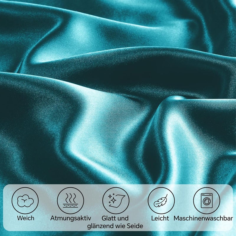 BEDELITE Satin Cushion Cover, Set of 2, 40 x 60 cm, Petrol | Silk Pillowcase Alternative, Soft for Summer, 2 Hair Bobbles Included, for Hair and Skin - Image 3