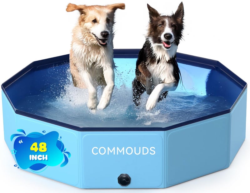 COMMOUDS Foldable Dog Pool Collapsible Hard Plastic Dog Kiddie Swimming Pool Portable Pet Bath Tub Wading Pools for Kids and Puppy Small Medium Large Dogs 48inchD x 12inchH - Image 2