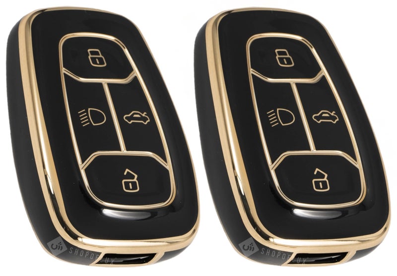 Shopoflux® TPU Key Cover Compatible with Tata Nexon | Harrier | Safari | Altroz | Tigor | EV | Punch | Tiago EV Electric 4 Button Smart Key Only (Black Pack of 2) - Image 1